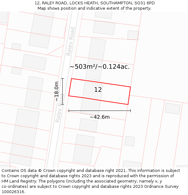 12, RALEY ROAD, LOCKS HEATH, SOUTHAMPTON, SO31 6PD: Plot and title map