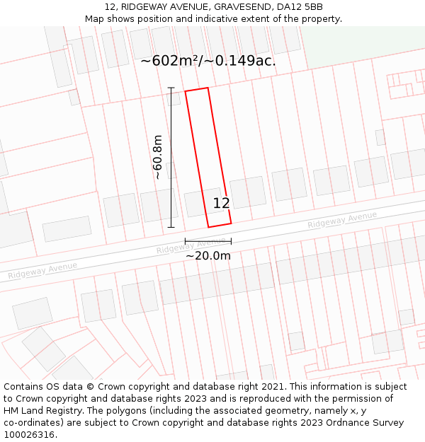 12, RIDGEWAY AVENUE, GRAVESEND, DA12 5BB: Plot and title map