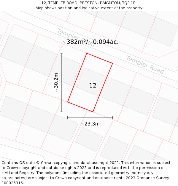 12, TEMPLER ROAD, PRESTON, PAIGNTON, TQ3 1EL: Plot and title map