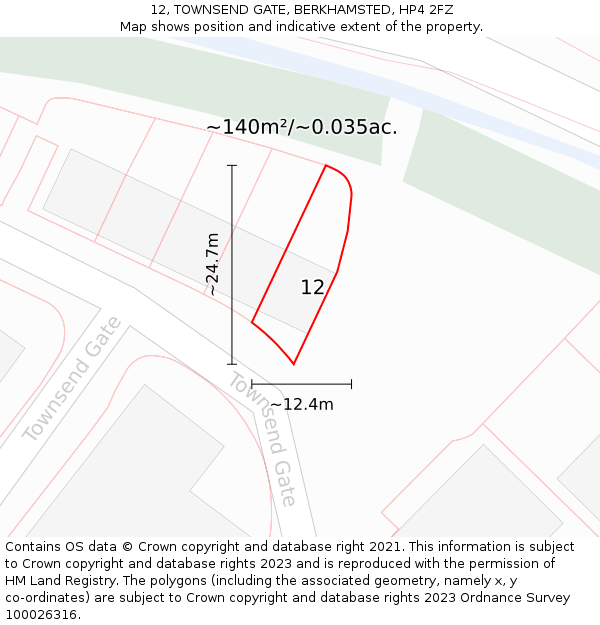 12, TOWNSEND GATE, BERKHAMSTED, HP4 2FZ: Plot and title map