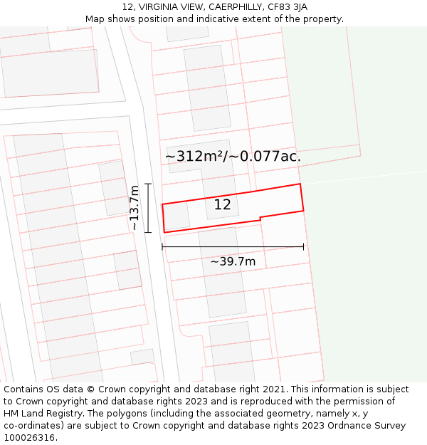 12, VIRGINIA VIEW, CAERPHILLY, CF83 3JA: Plot and title map