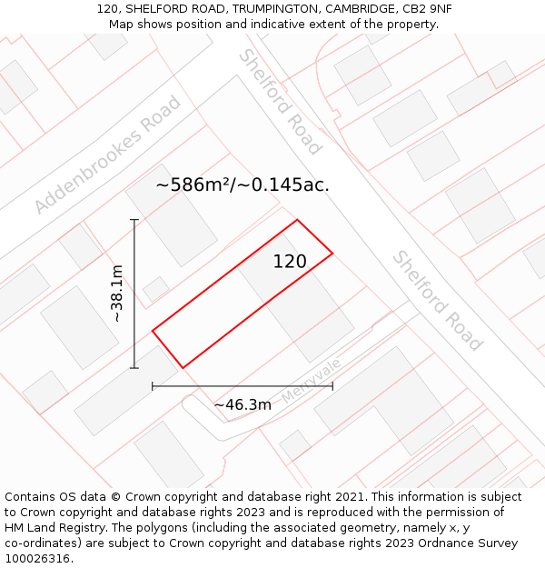 120, SHELFORD ROAD, TRUMPINGTON, CAMBRIDGE, CB2 9NF: Plot and title map