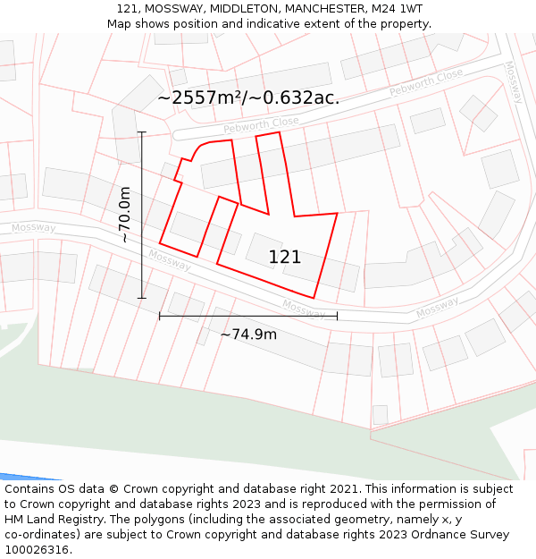 121, MOSSWAY, MIDDLETON, MANCHESTER, M24 1WT: Plot and title map