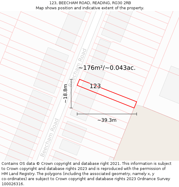 123, BEECHAM ROAD, READING, RG30 2RB: Plot and title map