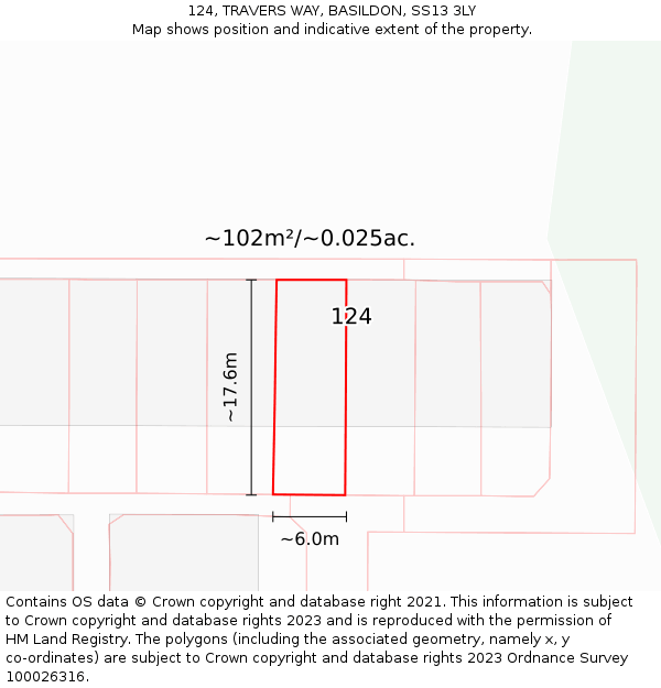 124, TRAVERS WAY, BASILDON, SS13 3LY: Plot and title map