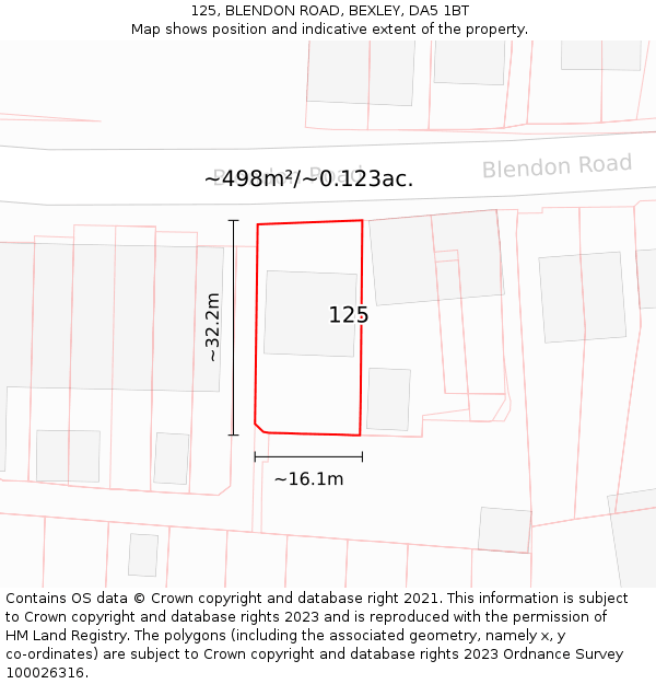 125, BLENDON ROAD, BEXLEY, DA5 1BT: Plot and title map