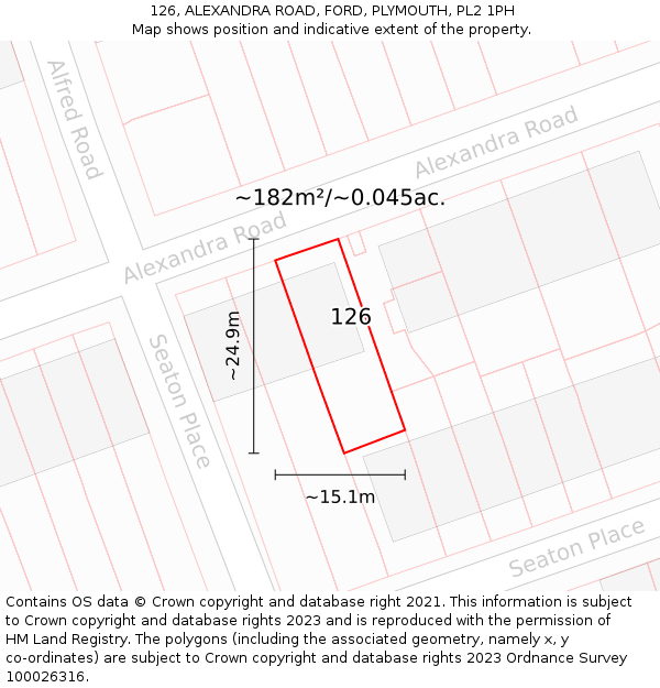 126, ALEXANDRA ROAD, FORD, PLYMOUTH, PL2 1PH: Plot and title map