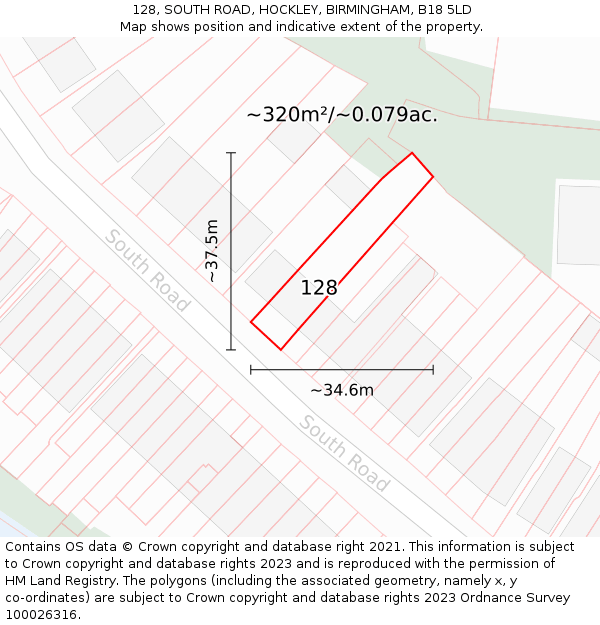 128, SOUTH ROAD, HOCKLEY, BIRMINGHAM, B18 5LD: Plot and title map