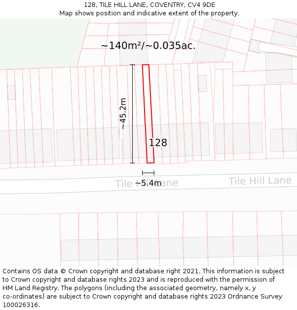 128, TILE HILL LANE, COVENTRY, CV4 9DE: Plot and title map
