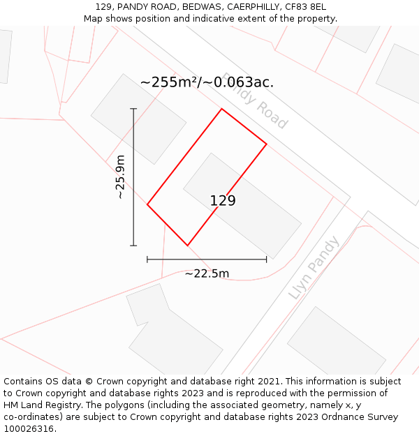 129, PANDY ROAD, BEDWAS, CAERPHILLY, CF83 8EL: Plot and title map