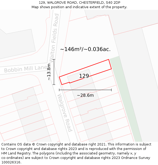 129, WALGROVE ROAD, CHESTERFIELD, S40 2DP: Plot and title map