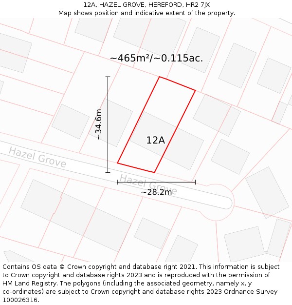 12A, HAZEL GROVE, HEREFORD, HR2 7JX: Plot and title map
