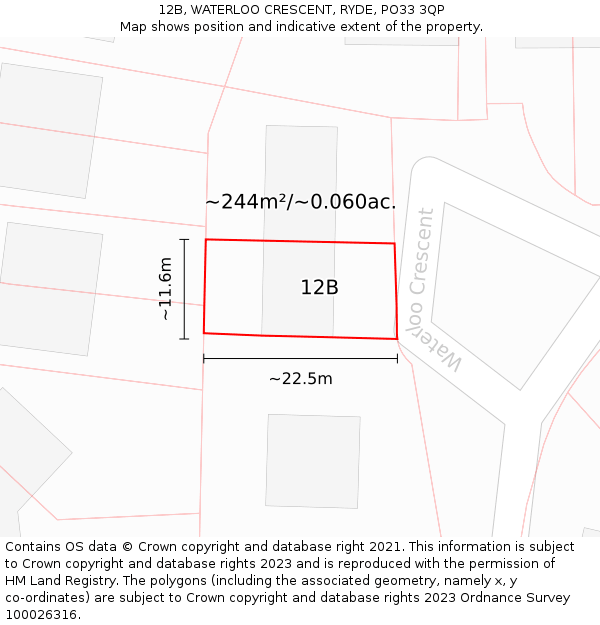 12B, WATERLOO CRESCENT, RYDE, PO33 3QP: Plot and title map