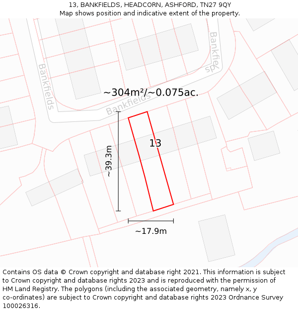 13, BANKFIELDS, HEADCORN, ASHFORD, TN27 9QY: Plot and title map