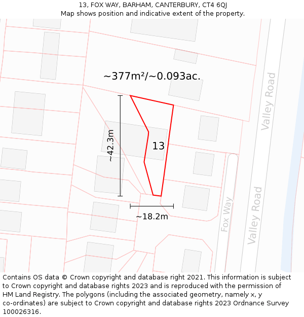 13, FOX WAY, BARHAM, CANTERBURY, CT4 6QJ: Plot and title map