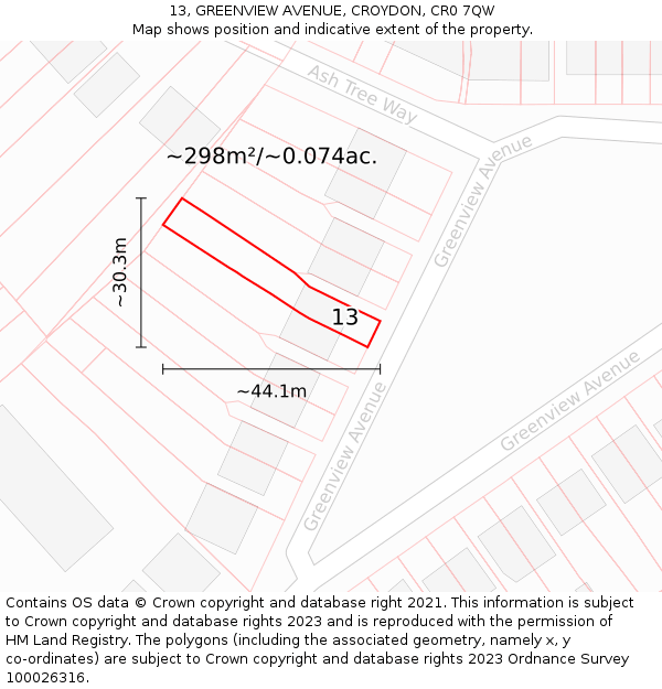 13, GREENVIEW AVENUE, CROYDON, CR0 7QW: Plot and title map