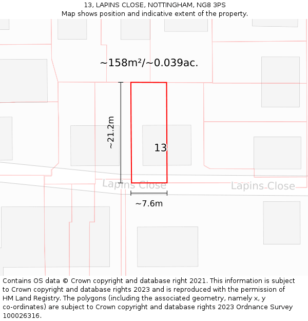 13, LAPINS CLOSE, NOTTINGHAM, NG8 3PS: Plot and title map