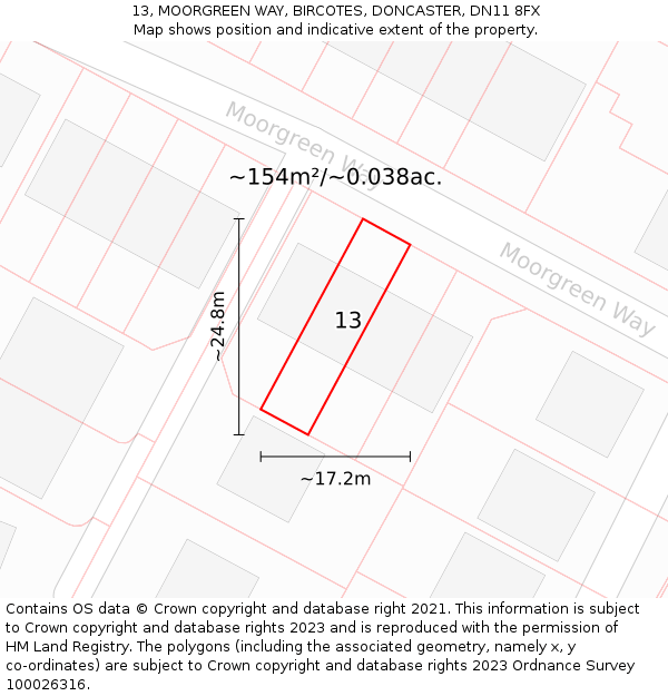 13, MOORGREEN WAY, BIRCOTES, DONCASTER, DN11 8FX: Plot and title map