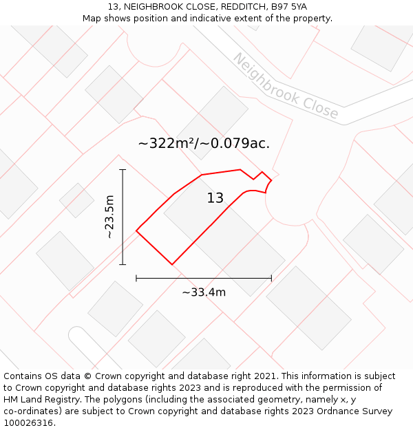 13, NEIGHBROOK CLOSE, REDDITCH, B97 5YA: Plot and title map