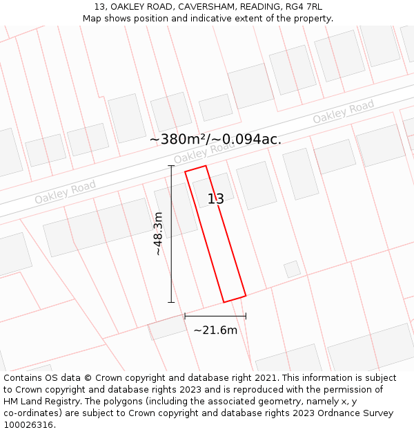 13, OAKLEY ROAD, CAVERSHAM, READING, RG4 7RL: Plot and title map
