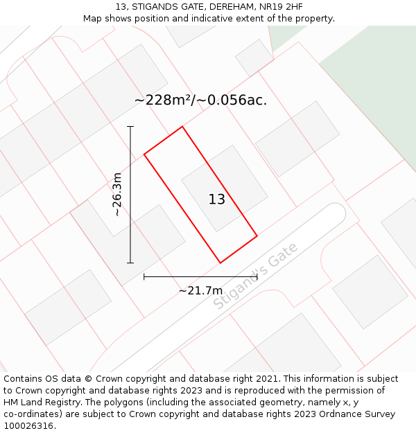 13, STIGANDS GATE, DEREHAM, NR19 2HF: Plot and title map