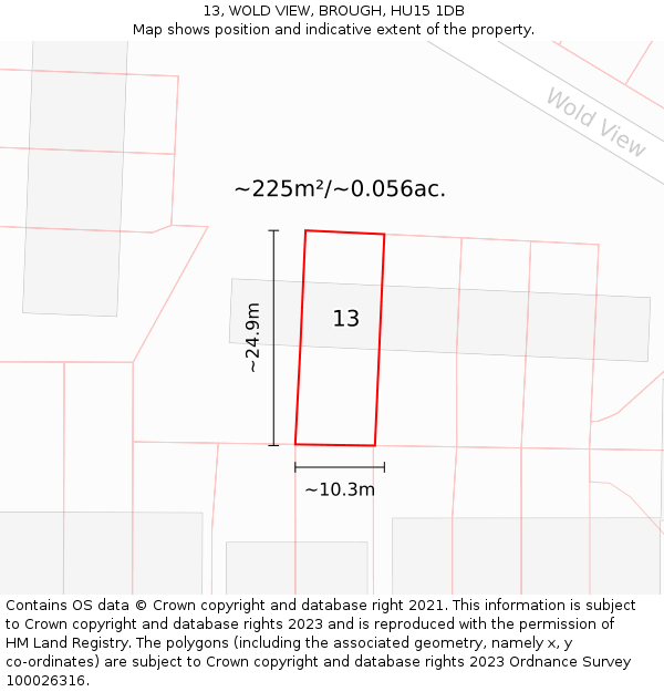 13, WOLD VIEW, BROUGH, HU15 1DB: Plot and title map
