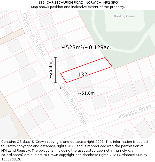 132, CHRISTCHURCH ROAD, NORWICH, NR2 3PG: Plot and title map