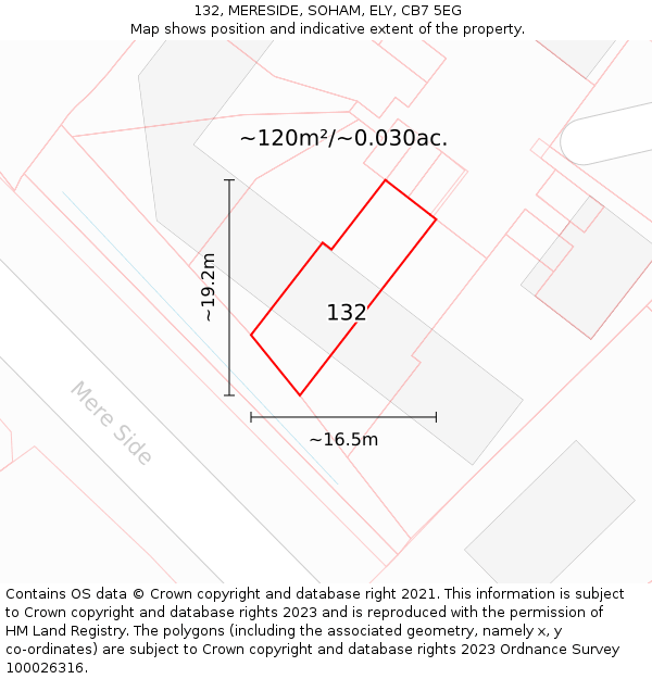 132, MERESIDE, SOHAM, ELY, CB7 5EG: Plot and title map