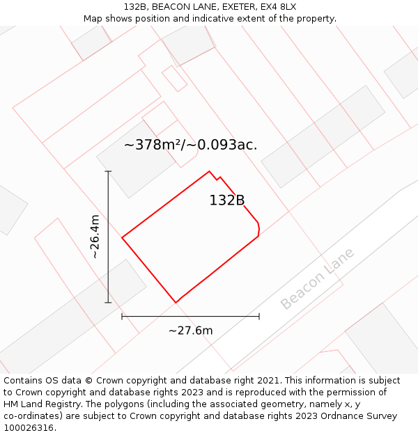 132B, BEACON LANE, EXETER, EX4 8LX: Plot and title map