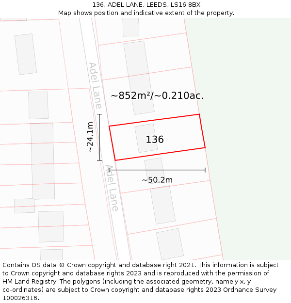 136, ADEL LANE, LEEDS, LS16 8BX: Plot and title map
