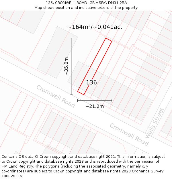 136, CROMWELL ROAD, GRIMSBY, DN31 2BA: Plot and title map