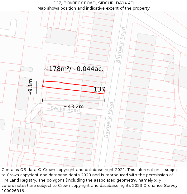 137, BIRKBECK ROAD, SIDCUP, DA14 4DJ: Plot and title map