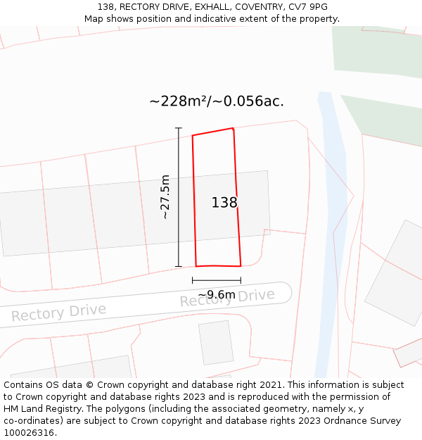 138, RECTORY DRIVE, EXHALL, COVENTRY, CV7 9PG: Plot and title map