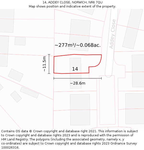 14, ADDEY CLOSE, NORWICH, NR6 7QU: Plot and title map