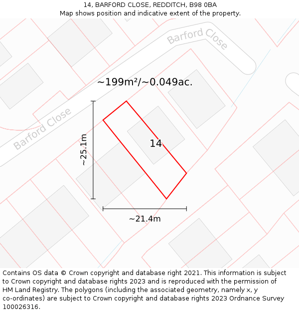 14, BARFORD CLOSE, REDDITCH, B98 0BA: Plot and title map