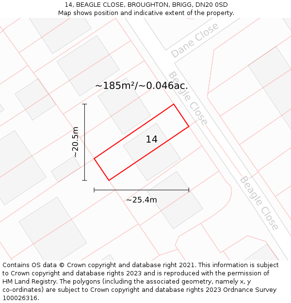 14, BEAGLE CLOSE, BROUGHTON, BRIGG, DN20 0SD: Plot and title map