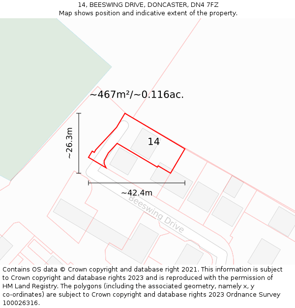 14, BEESWING DRIVE, DONCASTER, DN4 7FZ: Plot and title map