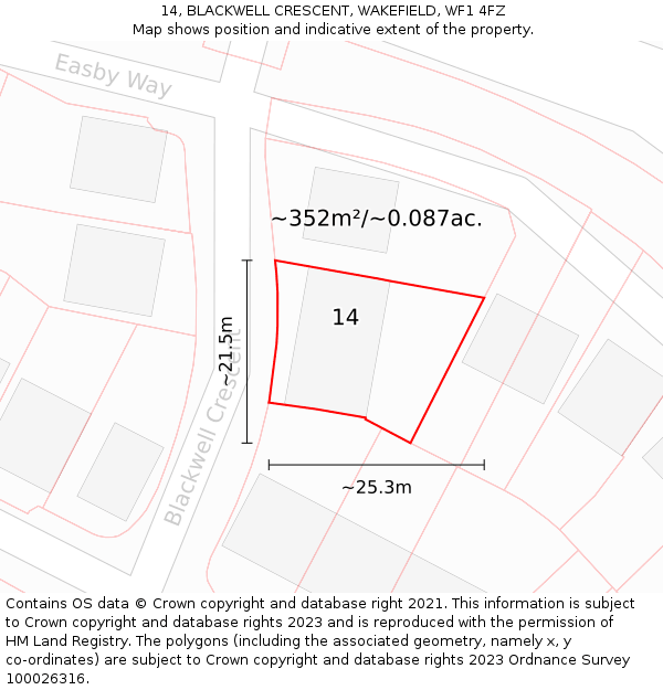14, BLACKWELL CRESCENT, WAKEFIELD, WF1 4FZ: Plot and title map
