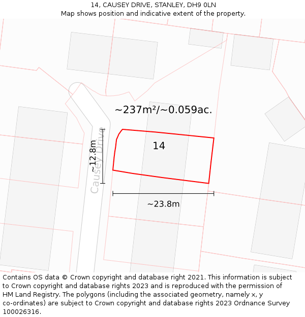 14, CAUSEY DRIVE, STANLEY, DH9 0LN: Plot and title map
