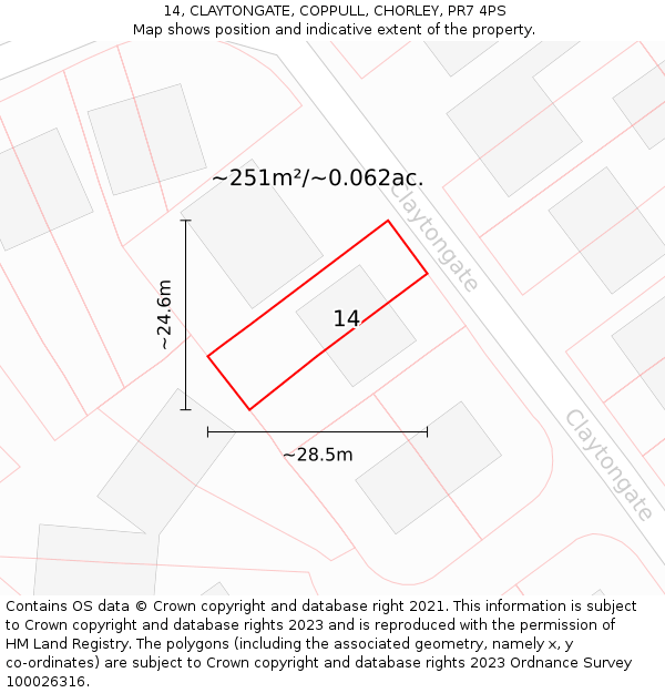 14, CLAYTONGATE, COPPULL, CHORLEY, PR7 4PS: Plot and title map