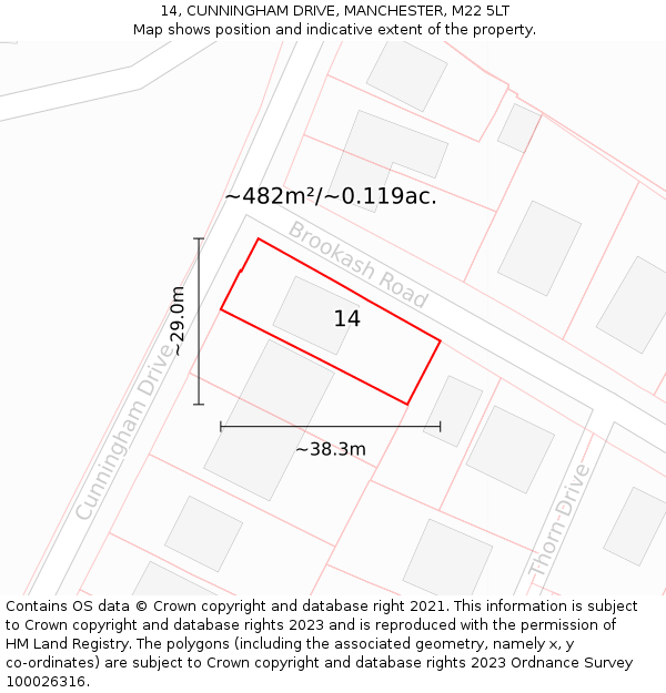 14, CUNNINGHAM DRIVE, MANCHESTER, M22 5LT: Plot and title map