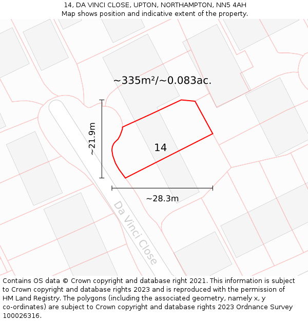 14, DA VINCI CLOSE, UPTON, NORTHAMPTON, NN5 4AH: Plot and title map