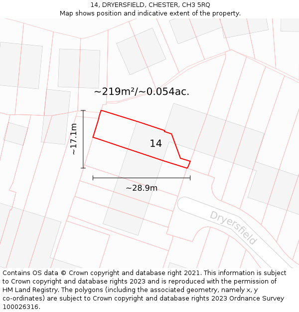 14, DRYERSFIELD, CHESTER, CH3 5RQ: Plot and title map