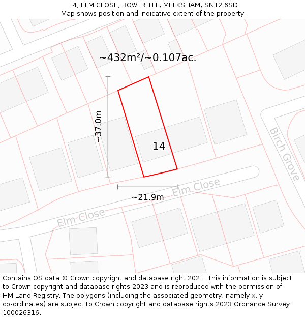 14, ELM CLOSE, BOWERHILL, MELKSHAM, SN12 6SD: Plot and title map