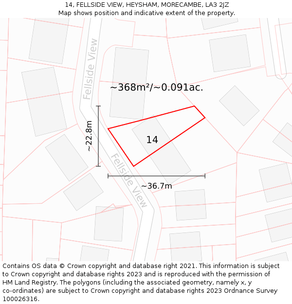 14, FELLSIDE VIEW, HEYSHAM, MORECAMBE, LA3 2JZ: Plot and title map