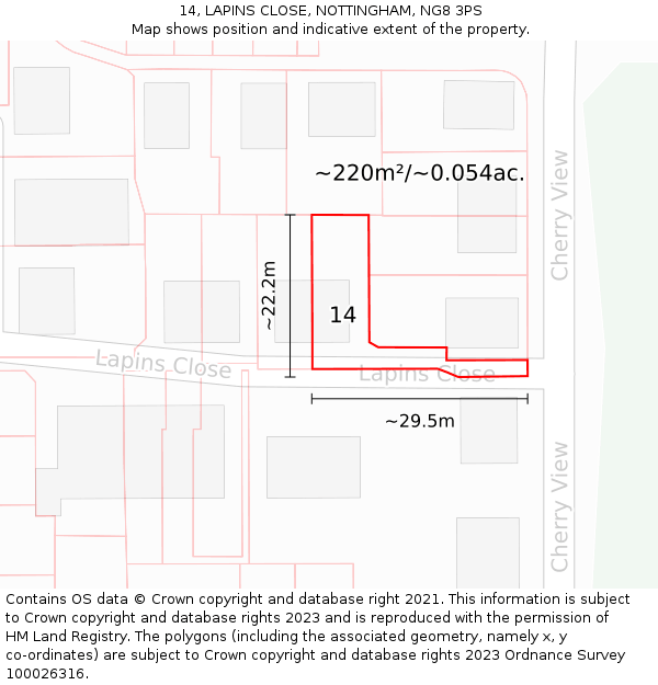 14, LAPINS CLOSE, NOTTINGHAM, NG8 3PS: Plot and title map