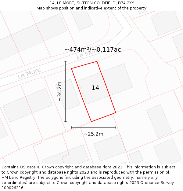 14, LE MORE, SUTTON COLDFIELD, B74 2XY: Plot and title map