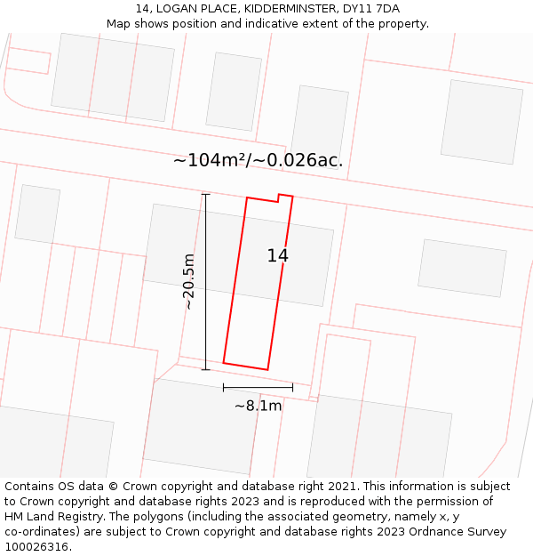 14, LOGAN PLACE, KIDDERMINSTER, DY11 7DA: Plot and title map