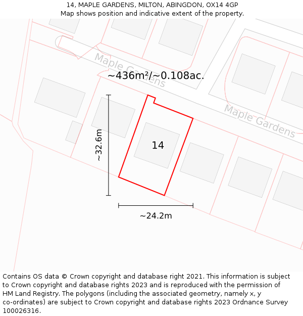 14, MAPLE GARDENS, MILTON, ABINGDON, OX14 4GP: Plot and title map