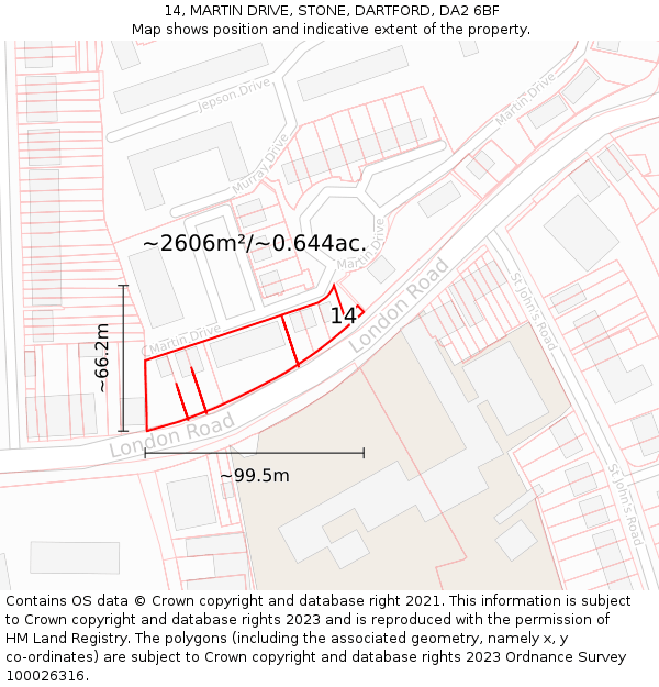 14, MARTIN DRIVE, STONE, DARTFORD, DA2 6BF: Plot and title map